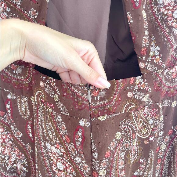 Petal and Pup - Tia Brown Halter Neck Swiss Dot Paisley High Low Maxi Dress - Picture 13 of 16